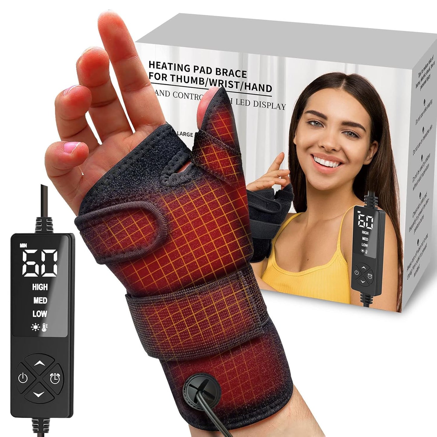 Wrist Thumb Brace Heating Pad for Arthritis and Carpal Tunnel Relief, Hand Heating Pad for Sprains Trigger Thumb, Tendonitis Pain Relief - Left Right Hand (S/M)